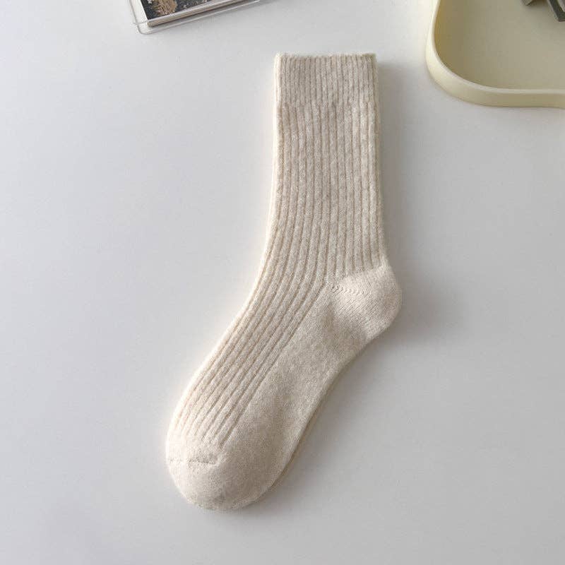 Rufia - Thickened Solid Color Wool Blend Socks: Beige / Average