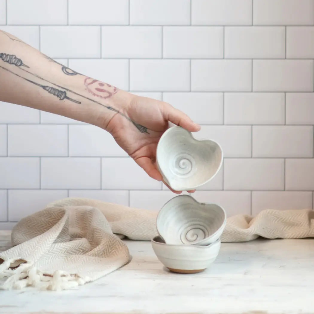 Handmade Small Heart-Shaped Bowl in Cream