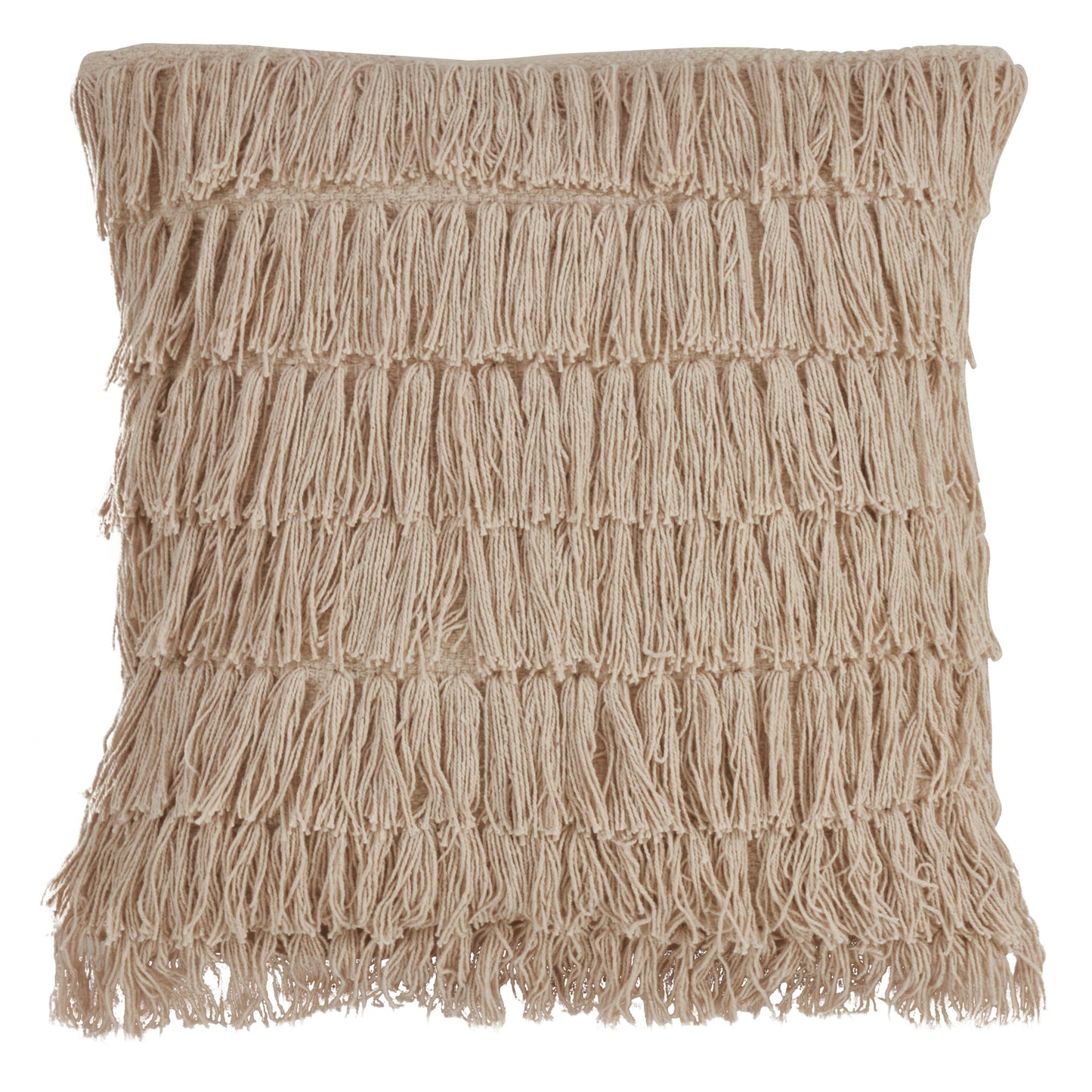 Woven Fringes Throw Pillow Natural Tan