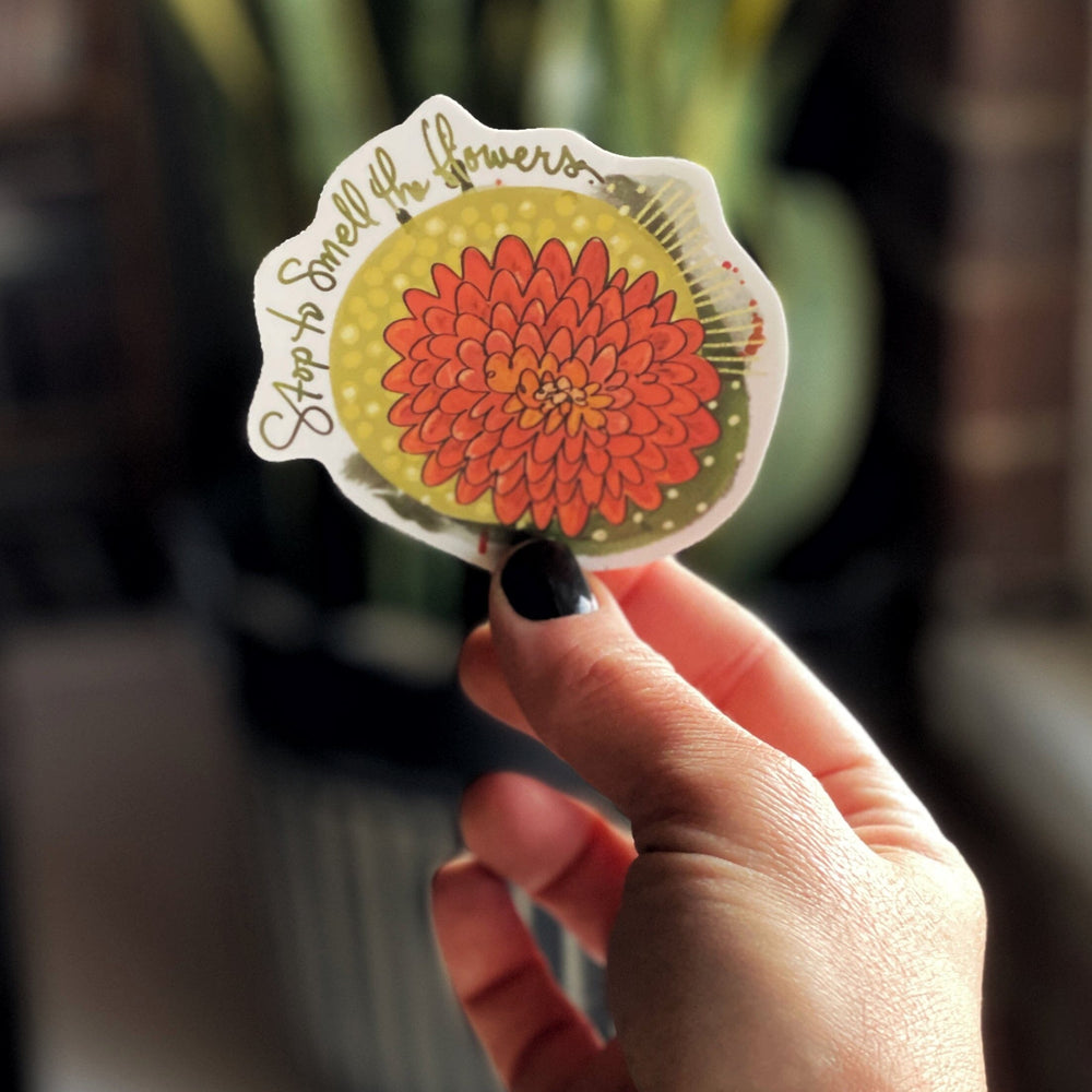 Stop and smell the flowers 3 inch sticker Gravesco 